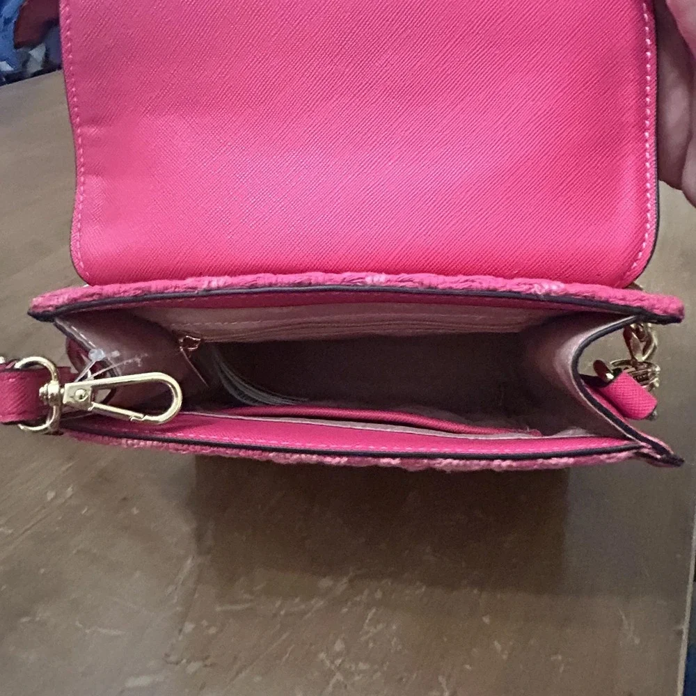Aldo Satchel Bag Womens Small Pink Tweed Houndstooth Lion Head Chain Purse